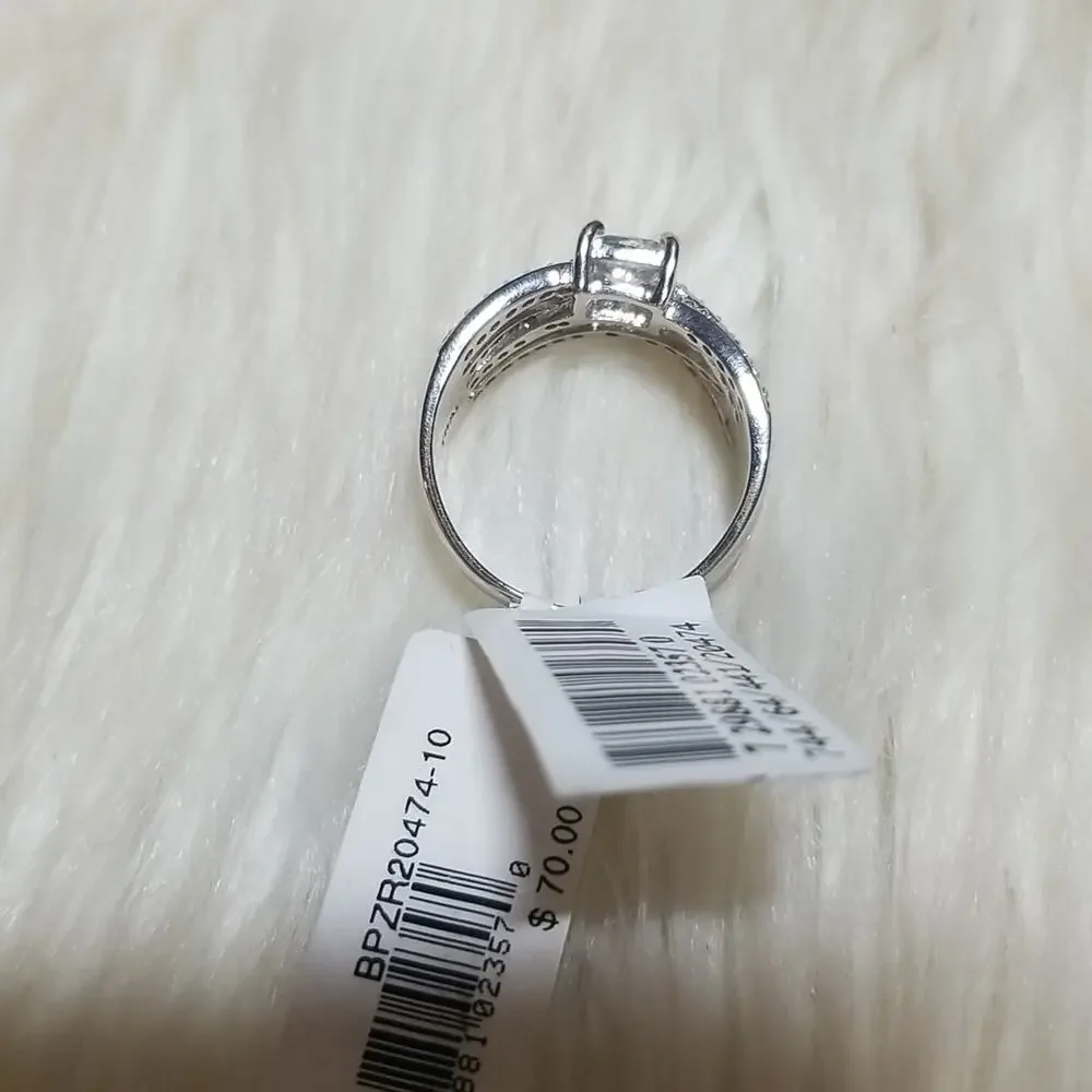 Macy's Cubic Zirconia Intertwined Band Ring Silver Plate Cushion Prong Size 10